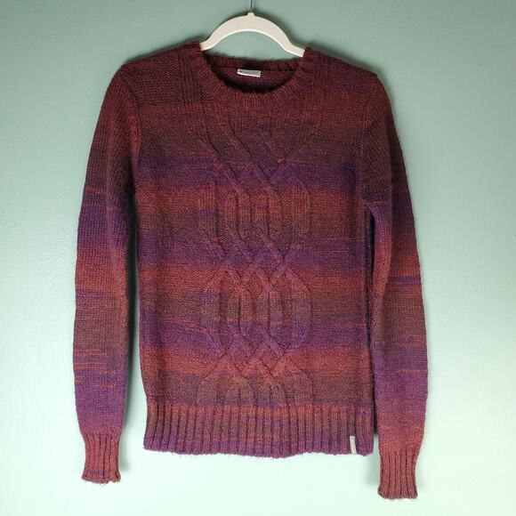 Columbia Womens Marled Red Purple Crewneck Cable Knit Wool Blend Sweater Medium - Picture 1 of 6